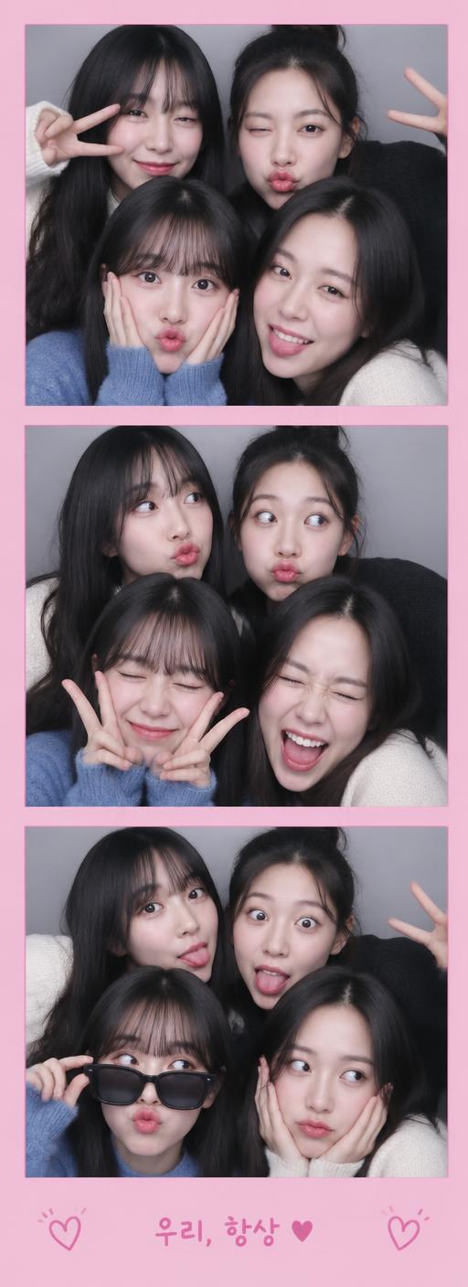Photo strip of friends pulling silly faces