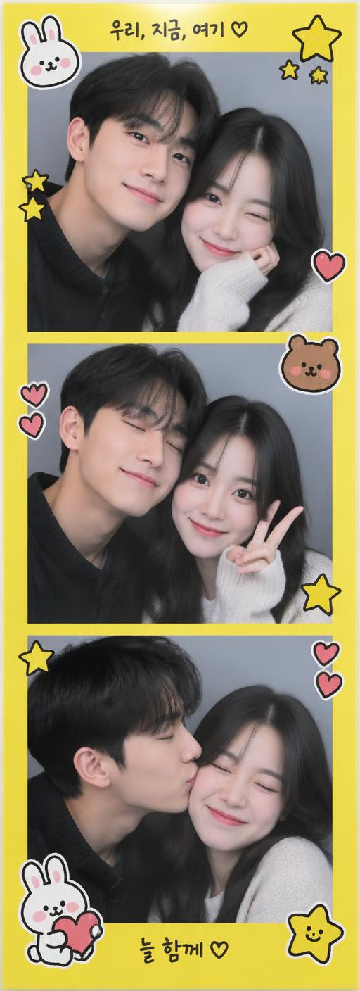 Photo strip of a couple with a sticker frame